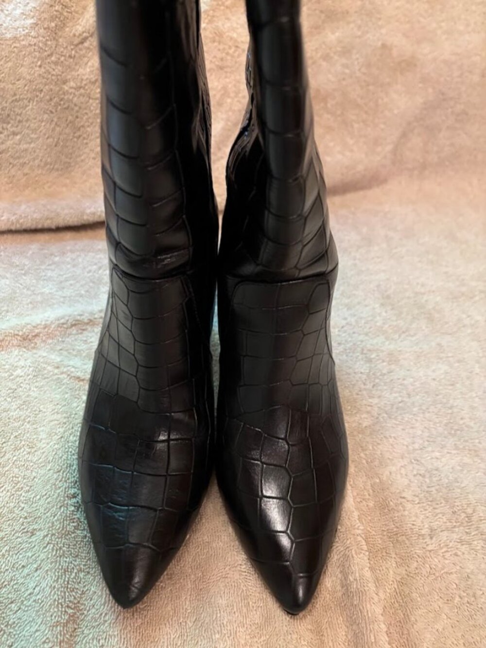 NWOT Black Croc-Embossed Leather Knee High Boots - Size 7.5 - Picture 3 of 16